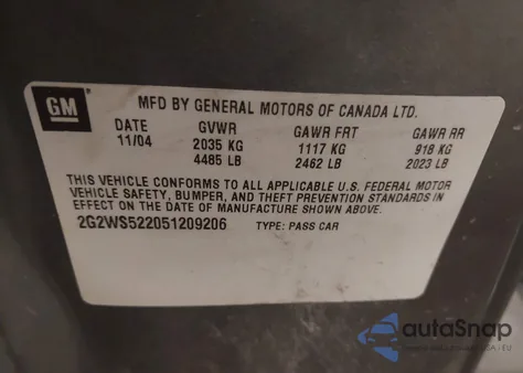 2005 Pontiac Grand Prix Gt z USA, uszkodzony, nr VIN 2G2WS522051209206